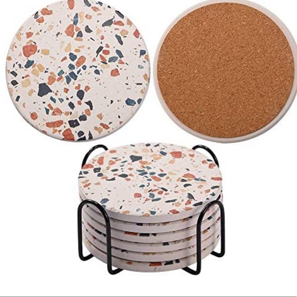 Multi color boho marble drink coaster set